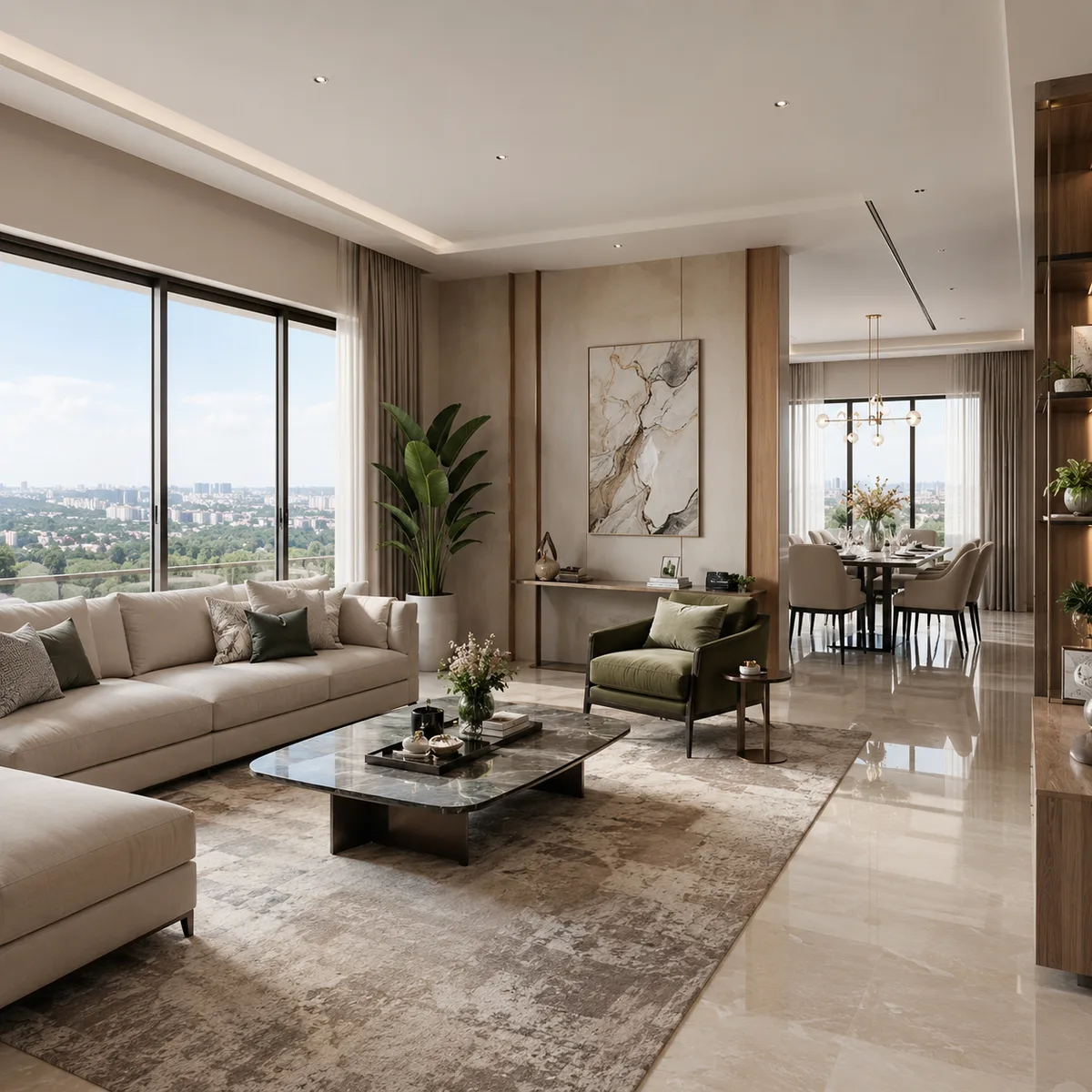 Interior living room render at Purva Grand Hills